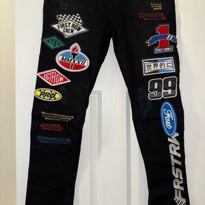 Trendy Black Jeans with Colorful Patches